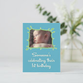 Een uitnodiging voor de eerste verjaardag briefkaart (Staand voorkant)