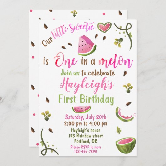 Een uitnodiging voor de verjaardag van Watermeloen (Voorkant / Achterkant)