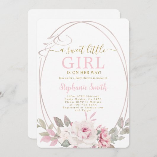 Een uitnodiging voor een Baby shower met een klein (Voorkant / Achterkant)