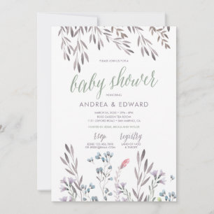 Een uitnodiging voor een Baby shower met wilde blo