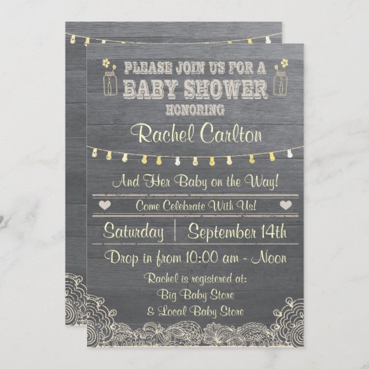 Een uitnodiging voor een Baby shower van Rustic Ma (Voorkant / Achterkant)