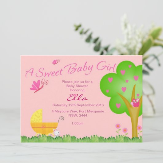Een uitnodiging voor een Baby shower van Sweet Bab (Staand voorkant)
