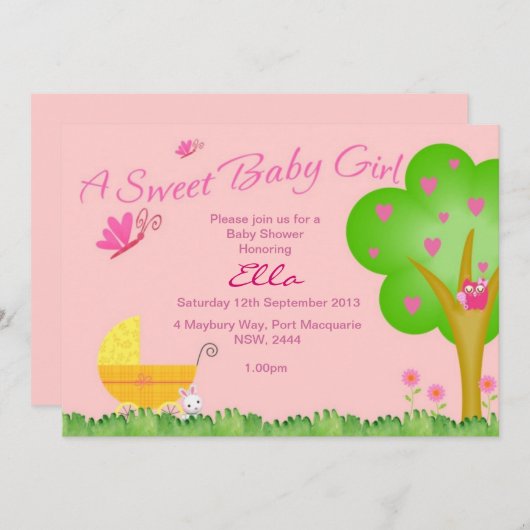 Een uitnodiging voor een Baby shower van Sweet Bab (Voorkant / Achterkant)