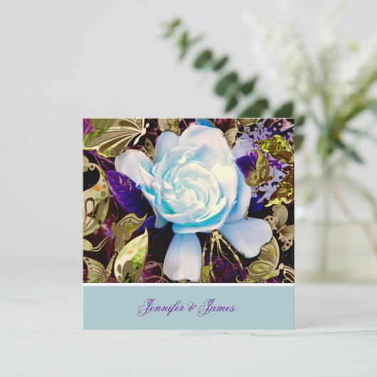 Een uitnodiging voor een Blue Gardenia Wedding (Staand voorkant)