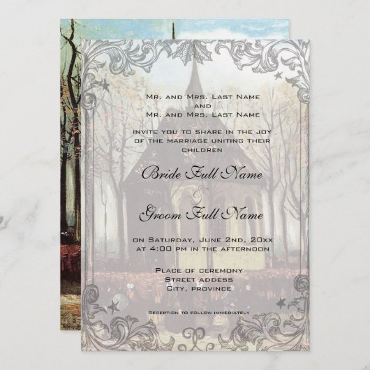 Een uitnodiging voor een bruiloft in een land (Voorkant / Achterkant)