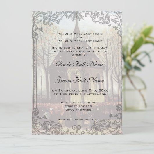 Een uitnodiging voor een bruiloft in een land (Staand voorkant)