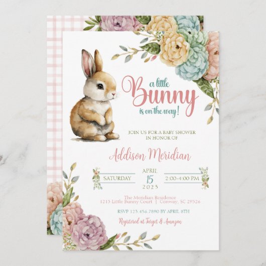 Een uitnodiging voor een klein Bunny Easter Baby s (Voorkant / Achterkant)