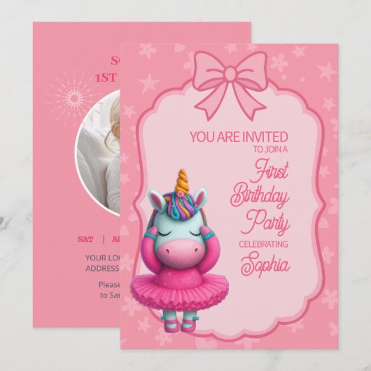 Een uitnodiging voor een Magische Unicorn Birthday (Voorkant / Achterkant)