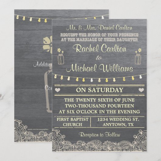 Een uitnodiging voor een Rustic Mason Jar Wedding (Voorkant / Achterkant)