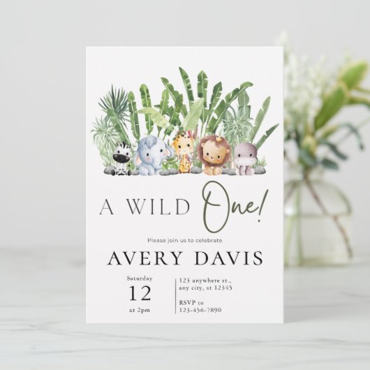 Een uitnodiging voor een wild safari verjaardagsfe (Staand voorkant)