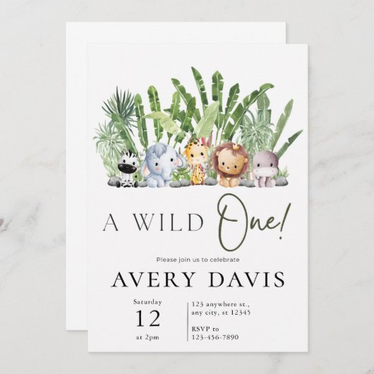 Een uitnodiging voor een wild safari verjaardagsfe (Voorkant / Achterkant)
