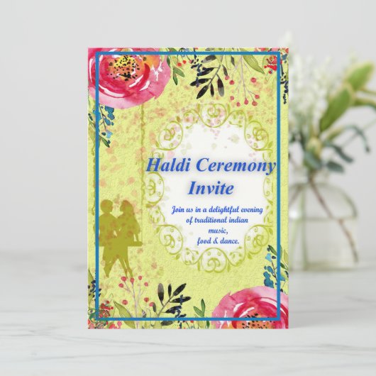 Een uitnodiging voor Haldi Ceremony. (Staand voorkant)