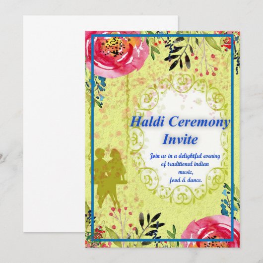 Een uitnodiging voor Haldi Ceremony. (Voorkant / Achterkant)