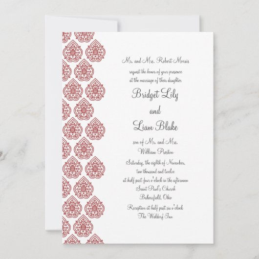 Een  uitnodiging voor het huwelijk van Damask (roo (Voorkant)