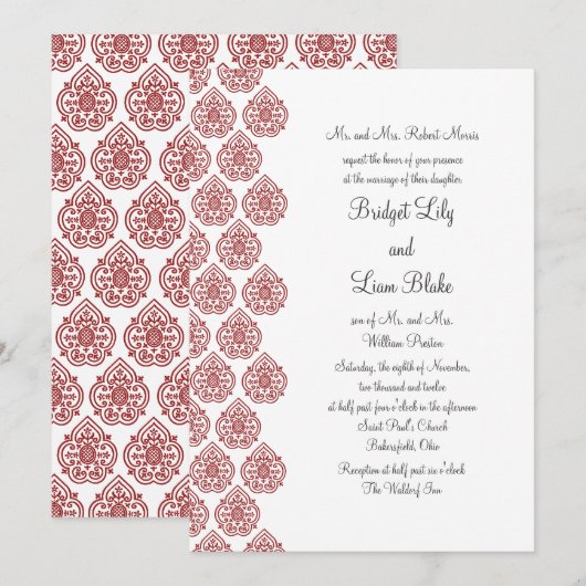 Een  uitnodiging voor het huwelijk van Damask (roo (Voorkant / Achterkant)