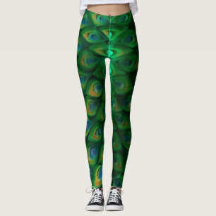 Een uitstekende pauw kleur mengen fantasie ontwerp leggings
