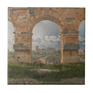 Een uitzicht door drie bogen van het Colosseum Tegeltje