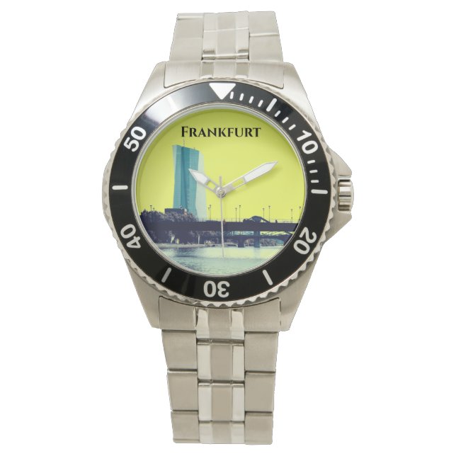 Een uitzicht Frankfurt in Geel en Blauw Horloge (Voorkant)