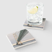 Een uitzicht Mackinac Bridge uit het Michigan-meer Stenen Onderzetter (Zijkant)