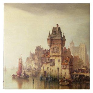 Een Uitzicht op de rivier de Dordrecht, 1879 (olie Tegeltje