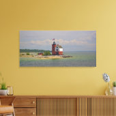 Een uitzicht op het lichtstation Round Island. Canvas Afdruk (Insitu (Woonkamer))