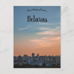Een uitzicht op Minsk Wit-Rusland bij zonsondergan Briefkaart