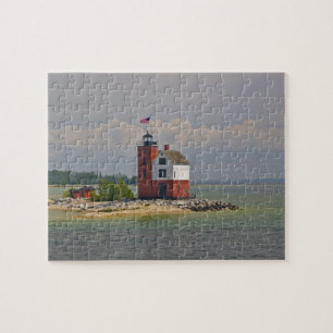Een uitzicht op Round Island Light Station. Legpuzzel