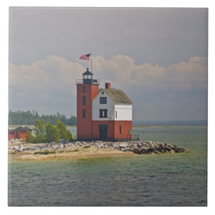 Een uitzicht op Round Island Light Station. Tegeltje