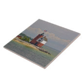 Een uitzicht op Round Island Light Station. Tegeltje (Zijkant)