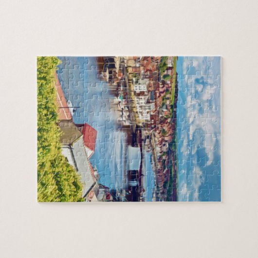 Een uitzicht over de stad Whitby en de haven Legpuzzel (Horizontaal)