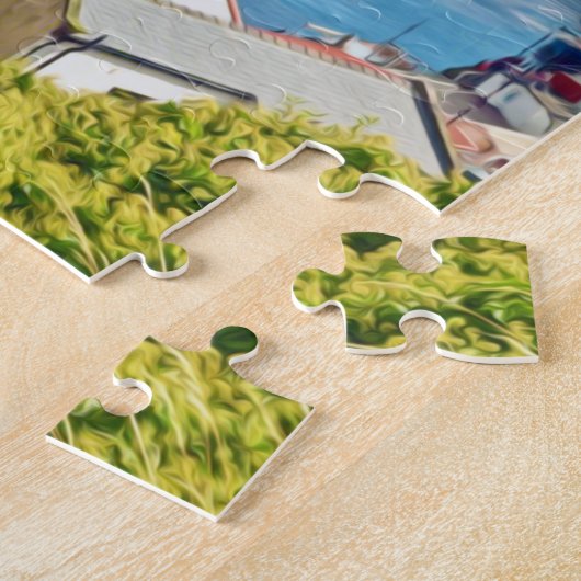 Een uitzicht over de stad Whitby en de haven Legpuzzel (Zijkant)