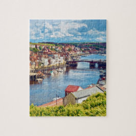 Een uitzicht over de stad Whitby en de haven Legpuzzel