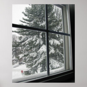 Een Uitzicht uit het raam van de sneeuwbedekking E Poster