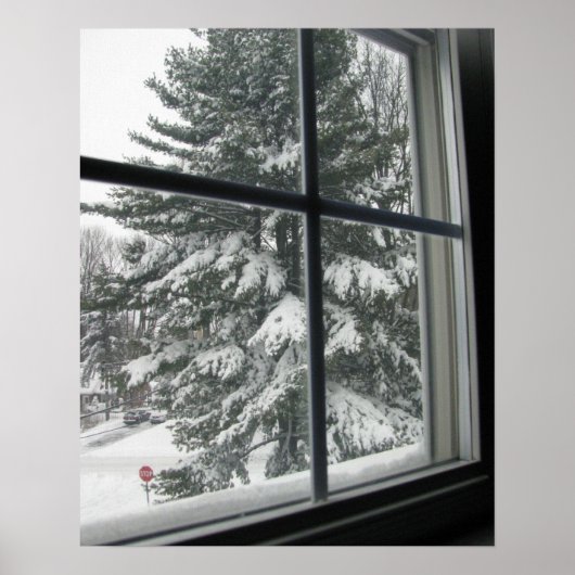 Een Uitzicht uit het raam van de sneeuwbedekking E Poster (Voorkant)