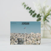 Een Uitzicht van Amman Jordan met vlag Briefkaart (Staand voorkant)