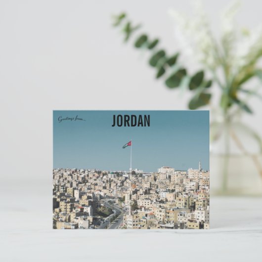 Een Uitzicht van Amman Jordan met vlag Briefkaart (Staand voorkant)