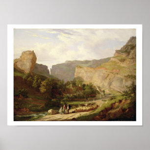 Een Uitzicht van Cheddar Gorge (olie op doek) Poster