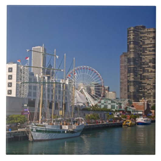Een uitzicht van Chicago's marine pier 2 Tegeltje (Voorkant)