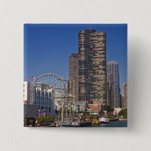 Een uitzicht van Chicago's marine pier Vierkante Button 5,1 Cm (Voorkant)