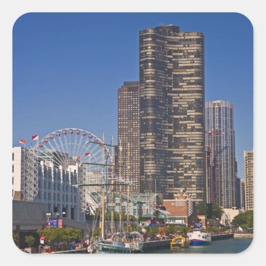 Een uitzicht van de marine van Chicago Vierkante Sticker (Voorkant)