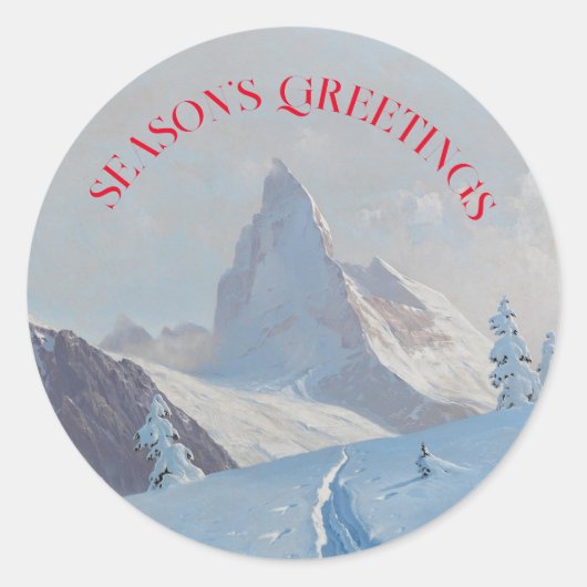 Een Uitzicht van de Matterhorn, Winter Ronde Sticker (Voorkant)
