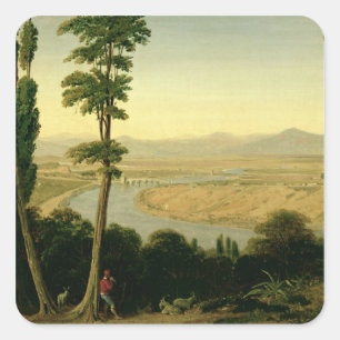 Een Uitzicht van de Tiber en de Romeinse Campagna Vierkante Sticker