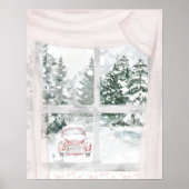 Een Uitzicht van een besneeuwd bos door een raam Poster (Voorkant)