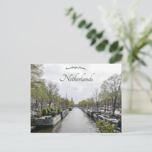 Een Uitzicht van een gracht in Amsterdam Nederland Briefkaart (Staand voorkant)