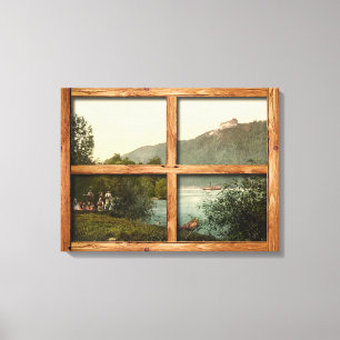 Een uitzicht van een roestvrij houten raam van Ran Canvas Afdruk