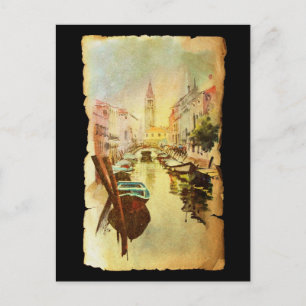 een Uitzicht van het kanaal met boten en gebouwen Briefkaart