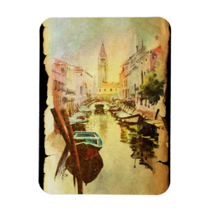 een Uitzicht van het kanaal met boten en gebouwen Magneet