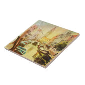 een Uitzicht van het kanaal met boten en gebouwen Tegeltje (Zijkant)