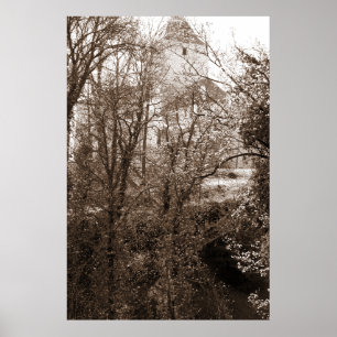 Een Uitzicht van het kasteel uit het bos Poster
