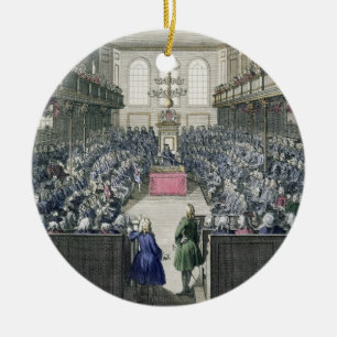Een Uitzicht van het Lagerhuis, gegraveerd door B. Keramisch Ornament